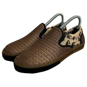 Kitson Los Angeles Bronze Leather and Animal Print Canvas Slip On Loafers Women'